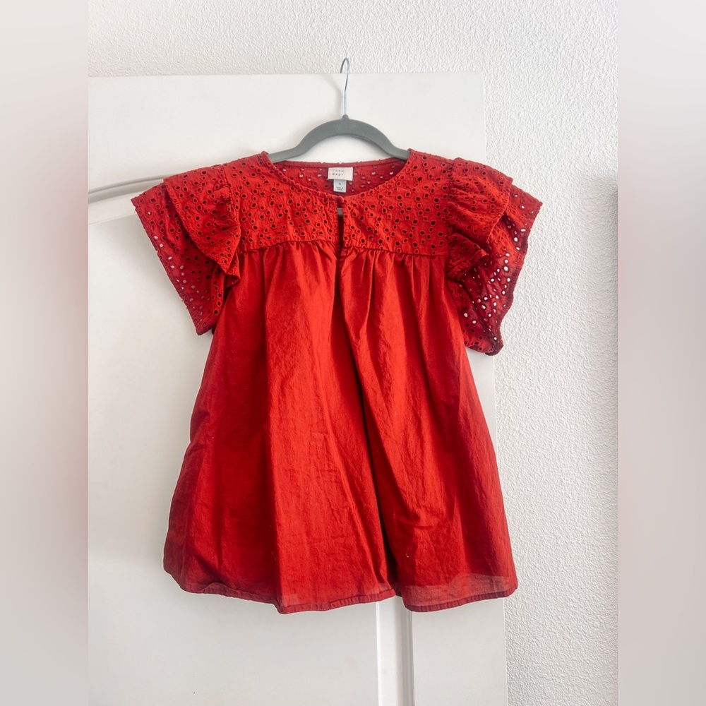 a new day - Ruffle Sleeve Keyhole Button Blouse - Burnt Orange - Size S